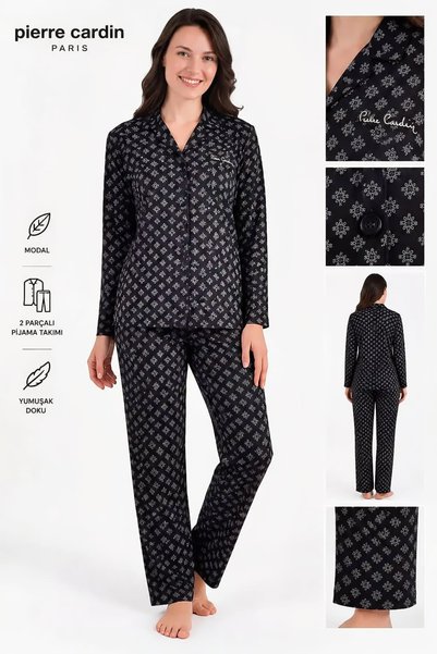Pierre Cardin Set de pijamale pentru femei, cu guler tip cămașă, din modal