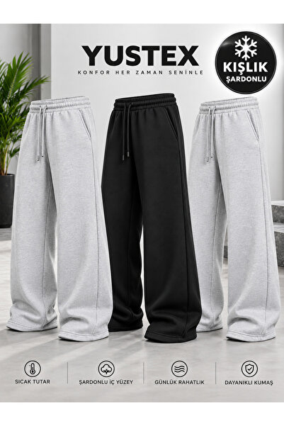 yx yustex sport 3-Piece Winter Set with Inner Lining (Grey+Black+Grey) 3-Piec...