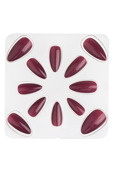 DD SHOP Set Unghii False Adezive Bordo Lucioase Almond - 12buc - Oval-Ascutit...
