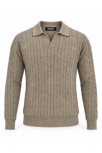 Danger Men's Premium Hair Knit Polo Collar Thick Knitwear Sweater Mink 2Dngr