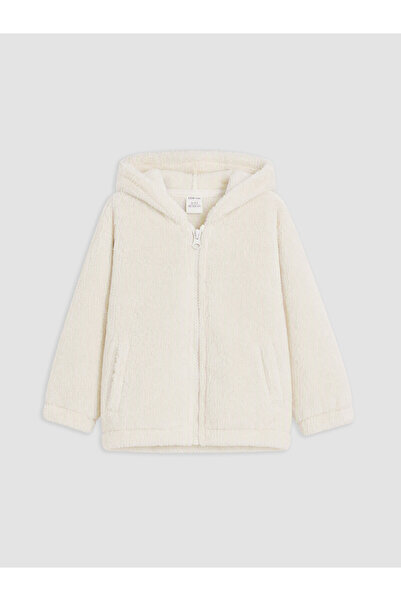 LC Waikiki Nevavm Lcw Kids Ecru Plush Plain Loose & Baggy Girls' Zippered Swe...