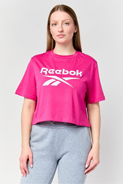 Reebok Women Sportswear Fit Short Sleeve Training Crop T-Shirt, Dark Pink