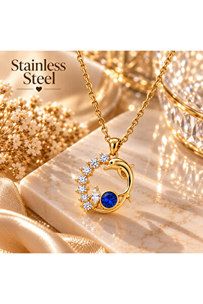 stainless steell Gold Color Dolphin Starry Sky Design Steel Necklace