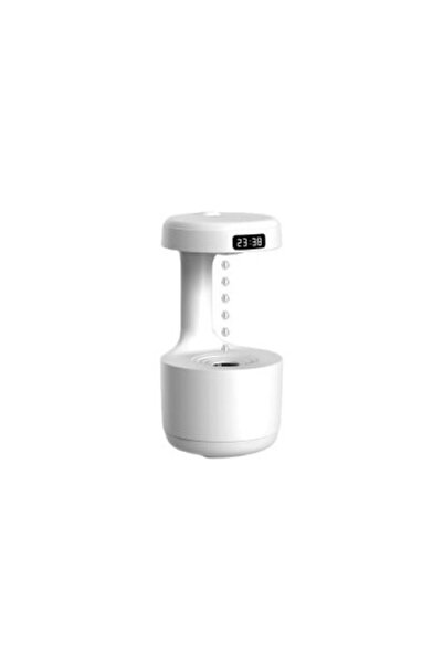 Umidificator, difuzor și ceas, ultrasonic, efect de curgere anti-gravitațională, rezervor de 600 ml, 10~15 ml/oră, lumină ambientală, 5 V, ALB
