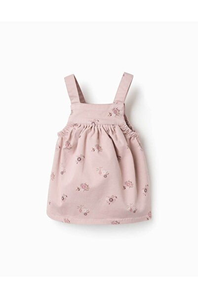 Ziddy Twill Pinafore Dress With Floral Print For Newborn Girls, Light Pink
