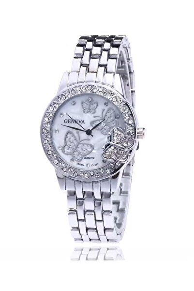 Geneva Elegant Women's Quartz Watch - Crystal Butterfly Design with Metal Bea...