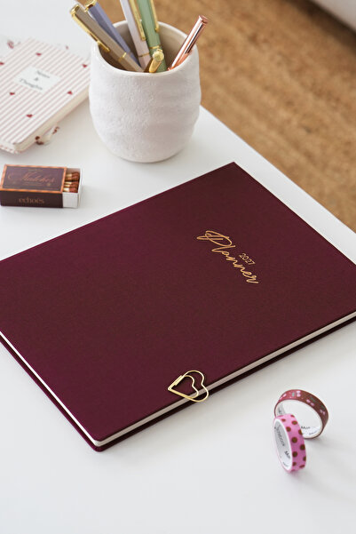 Matt Notebook 2027 Yılı 20x27 cm Keten Haftalık Planlayıcı Ajanda Bordo