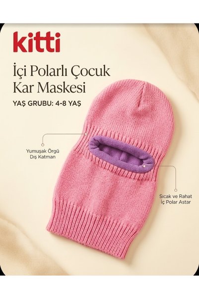 Kitti çocuk kar maskesi içi polarlı tüylenme ve kabarmaya karşı dayanıklı 4-8...