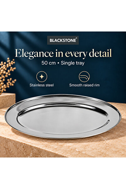 Blackstone Stainless Steel Oval Serving Tray 50cm, Large Stackable Food Serving Platter, Dishwasher Safe, Silver, 1 Piece