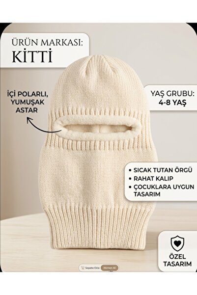 Kitti çocuk kar maskesi içi polarlı tüylenme ve kabarmaya karşı dayanıklı 4-8...