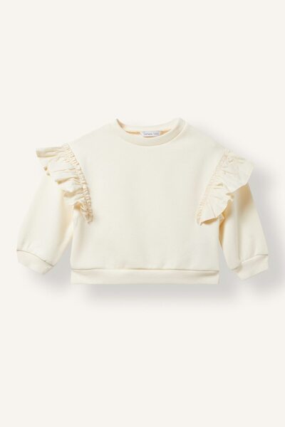 DeFacto Crew Neck Ruffle Detailed Soft Fleece Inside Basic Sweatshirt Baby Gi...