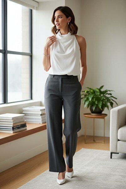 RANDOM Women's tencel degaje collar sleeveless blouse