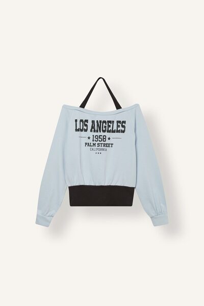 DeFacto Oversize Askı Detaylı Omzu Açık Baskılı Sweatshirt I9704AX26AU