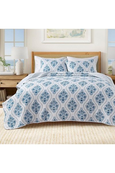 Great Bay Home طقم لحاف سرير كوستال كامل/كوين، لحاف صيفي كوستال مع أغطية وسائ...