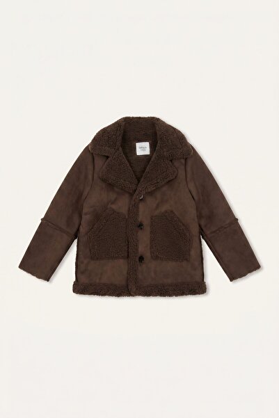 DeFacto Plush Detailed Suede Look V-Neck Coat for Baby Girl H2649A526Wn
