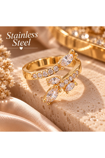 stainless steell Gold Color Zircon Stone Adjustable Steel Ring