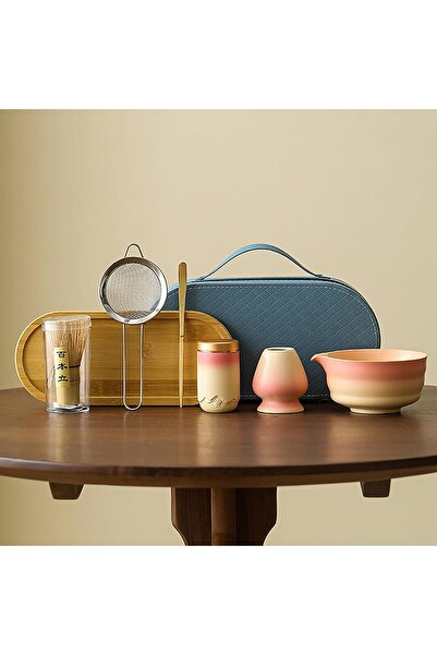 EHOME 7-Piece Travel Matcha Set, Portable Ceremony Kit with Gradient Glaze Bo...