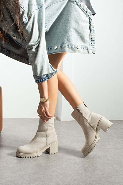 BeBeQ Store Casares Beige Suede Women's Boots