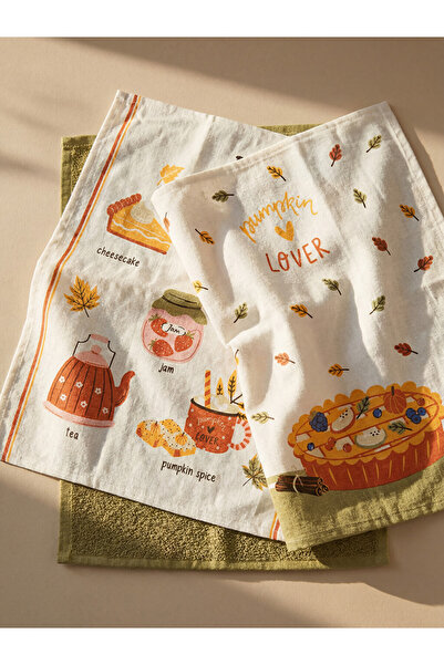 LC Waikiki Lavetă de uscare din bumbac cu tematică de toamnă 40x50 cm, pachet...