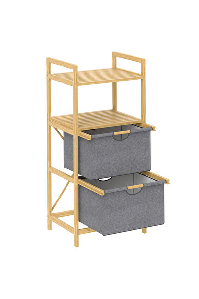 Generic Brand Suport de rufe din bambus cu 2 coșuri textile pentru rufe, raft...