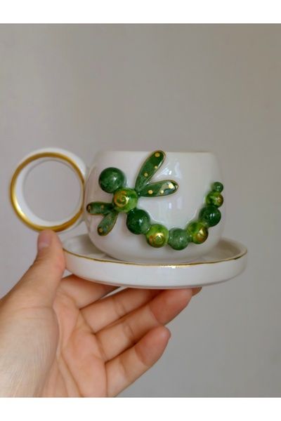 KOTYORA Yusufçuk Gift Ceramic Handmade Double Coffee Cup