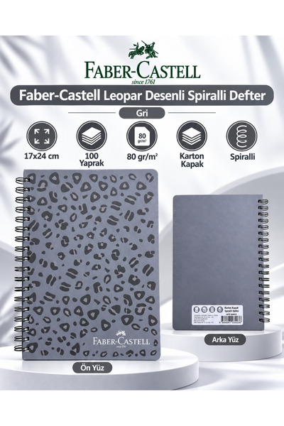 Faber Castell Leopar Desenli Spiralli Defter 17x24 cm 100 Yaprak 80 gr/m² Kar...