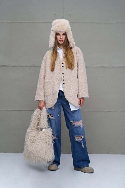 #vdr viadellerose Beige Fur Look Oversize Jacket 18187
