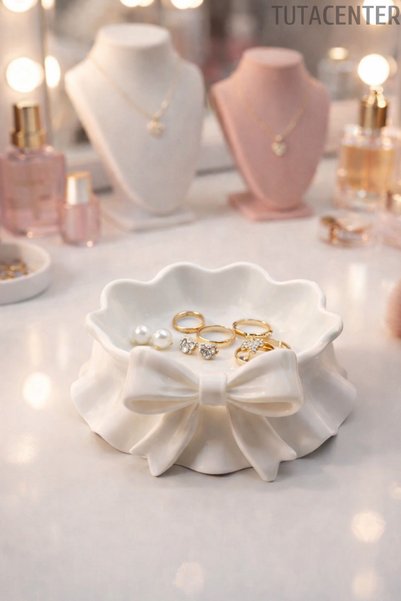 TUTACENTER Bowknot Detailed Jewelry Organizer Decorative Jewelry Bowl Ring Ea...