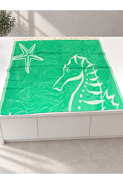 Denizatı ve Denizyıldızı Desenli Pamuklu Peştemal Plaj Havlusu 90 x 185 cm