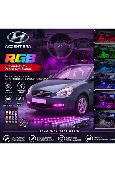 Oto Çizgi Hyundai Accent Era Ayak Altı Led Kumandalı Araç Içi Aydınlatma 4 Lü...