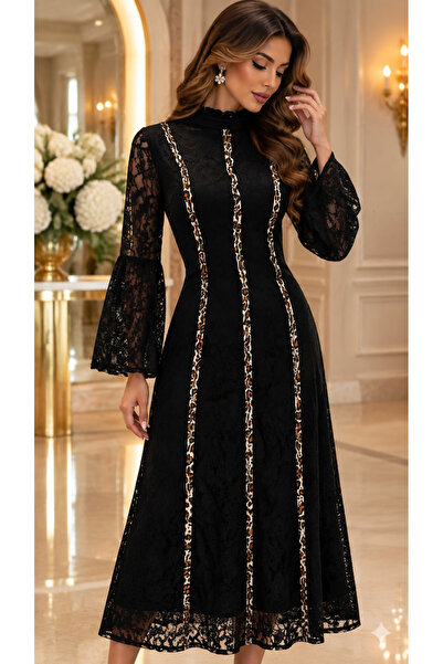 Habiba Aliana Black Luxury Dress |   Royal Lace Design with Flared Sleeves an...