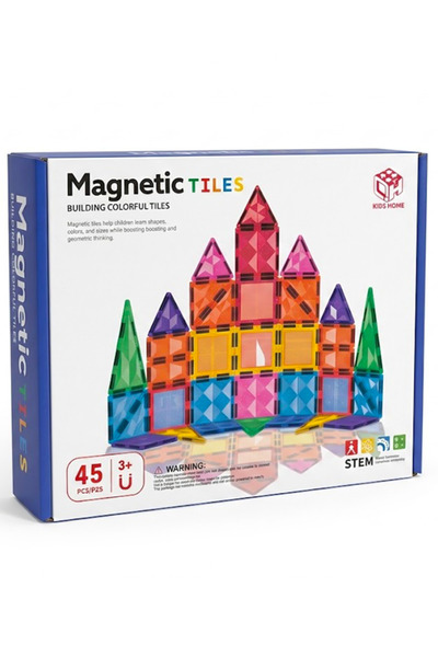 KIZILKAYA KZL Kids Home Renkli Manyetik Yapı Blokları Seti 7.5 cm 45 Parça 18...