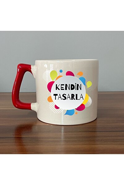Mor Mürekkep Kendin Tasarla Baskılı Kırmızı Kulplu Prime Kupa Bardak Fincan Mug