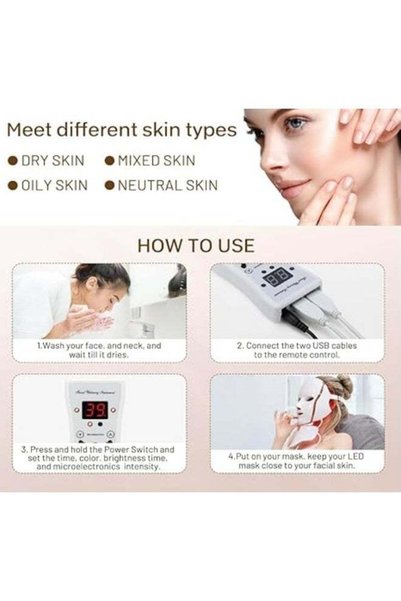 Generic 7 Colors LED Face Mask for Skin Light Therapy with Neck Care - Anti-Aging Photon Beauty Mask Rejuvenation, Acne Treatment & Collagen Boost - Home Facial Spa Skin Care Device