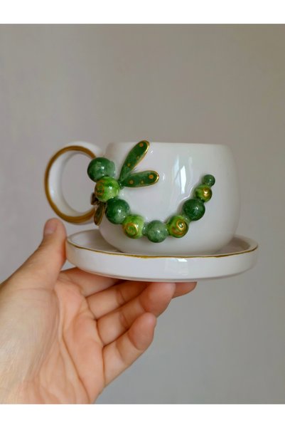 KOTYORA Yusufçuk Gift Ceramic Handmade Double Coffee Cup