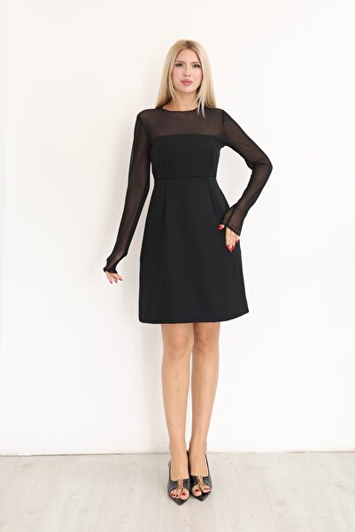 Moda Palmiss Women's Tulle Detailed Long Sleeve Mini Dress – Stylish Evening ...