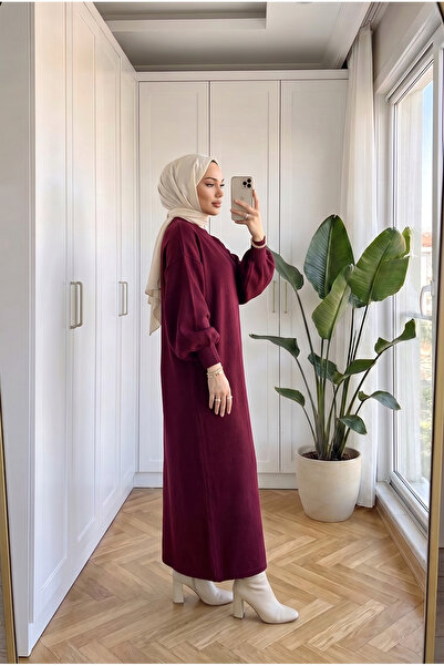 Kirazca Butik فستان نسائي طويل فضفاض بأكمام منتفخة وياقة نصفية 130 سم