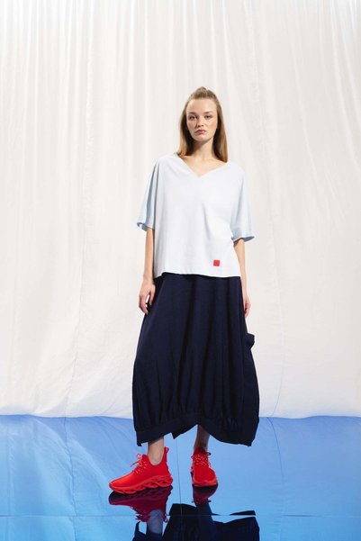#vdr viadellerose Navy Blue Linen Midi Skirt 17269