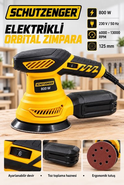 SCHUTZENGER ELEKTRİKLİ ORBİTAL ZIMPARA MAKİNESİ 125mm DEVİR AYARLI 13000 RPM PRO GERMN
