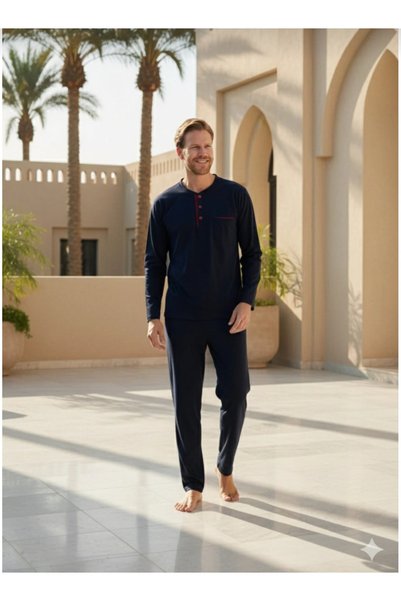 GÜRLEK TEKSTİL 2-Piece Pajama Set with Pockets Men's Pajama Set Cotton