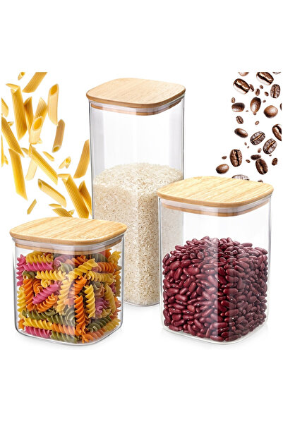 Excellent Houseware Set 3 Recipiente Alimente, Sticla Striata, 700ml/1L/1.5L,...