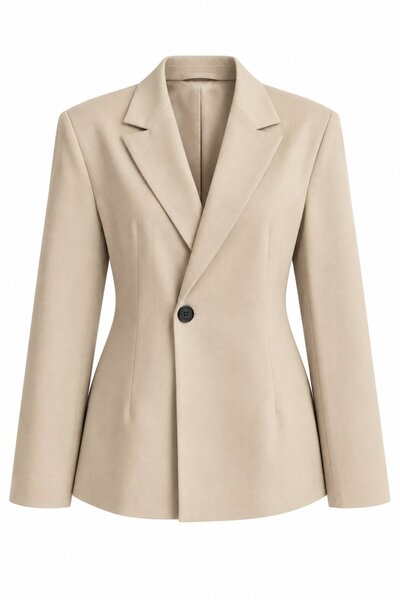 Laluvia Beige Padded Waist Blazer Jacket - 251004