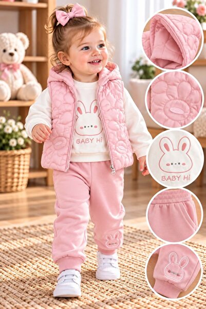 gültekin bebe Baby Hi Ayıcıklı Şişme Yelekli Kız Üçlü Takım 9-18 Aylık -DÜ653...
