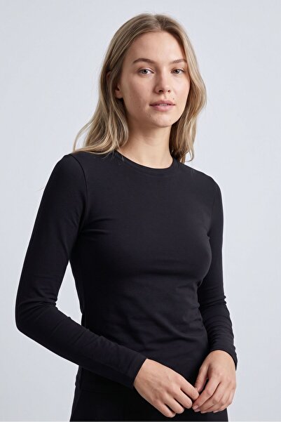 OBJE Women's Black Viscose Long Sleeve O-Neck Body
