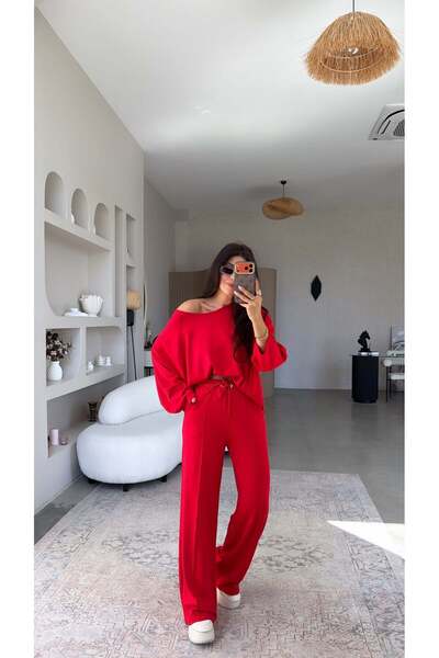 Buket Teke Red Reverse Stitched Modal Suit