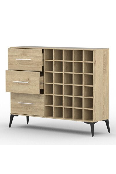 Mahmayi Wooden Wine Cabinet with 30 Bottle Storage Compartments and 3 Drawers...