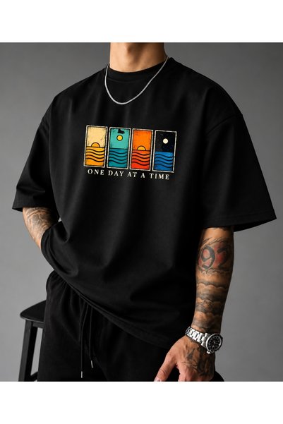 LUQES MEN'S WEAR Premium Unisex Baskılı %100 Pamuklu Bisiklet Yaka Kısa Kollu...