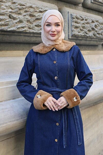 Missvalle Nora Kürk Detaylı Denim Takım Koyu Mavi 3002