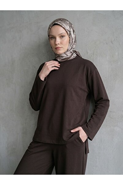 Lunsera Store تونيك أوشو بفتحة جانبية - بني
