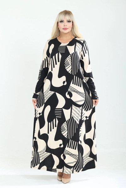 ModaSehle Plus Size Full Length Pocketed A-Line Knitted Lycra Viscose Dress